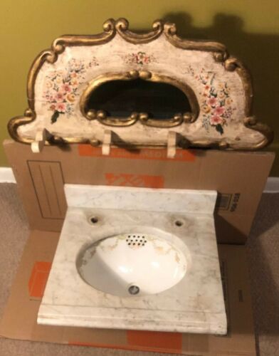 Brooklyn Brown Stone Hand Painted Antique Porcelain Sink 1800’s Towel Rack RARE!