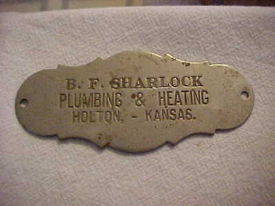 1890's Nickle Plated B F Sharlock Plumbing & Heating Holton Kansas Advertising