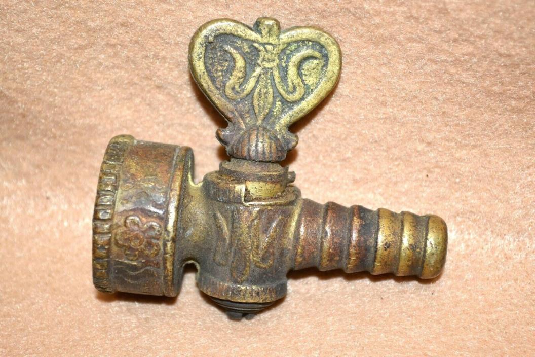 Antique Ornate Engraved Gas Shutoff Valve Nozzle for Light, Heat Register, Stove