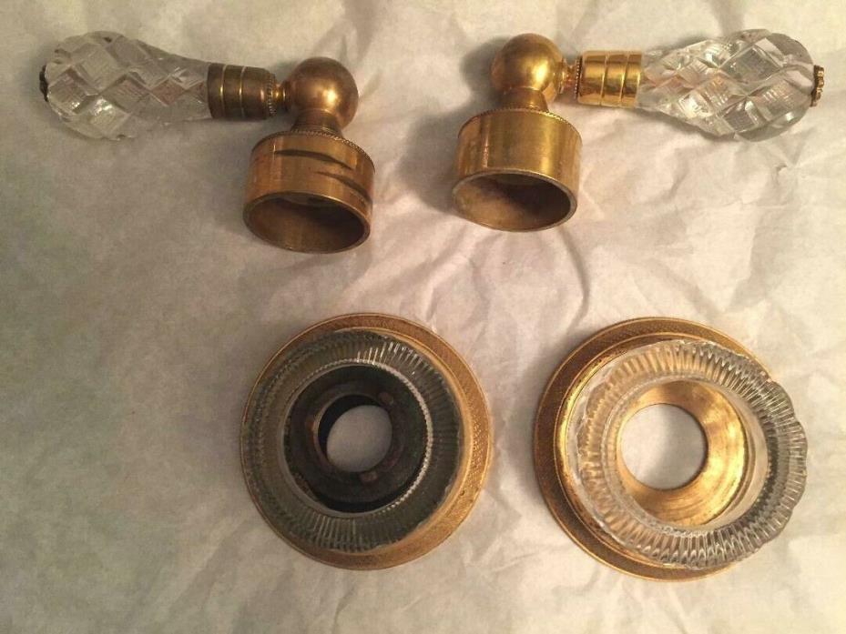 MADE IN FRANCE GOLD BATHROOM SINK FAUCETS CUT BEVELED CRYSTAL HANDLES  EXC COND