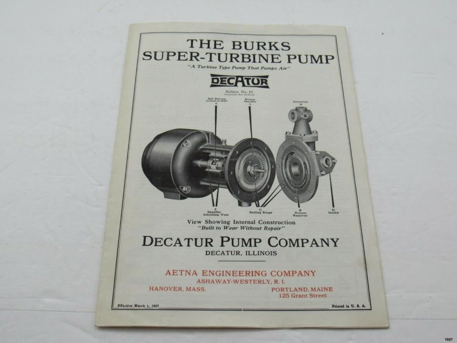 1927 DECATUR PUMP Illustrated Brochure : Super Turbine Pump, Home Water Systems