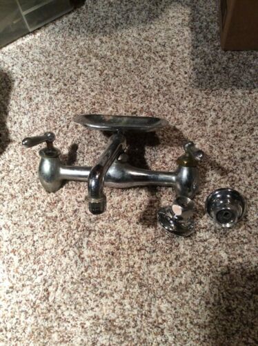 Antique vintage brass faucet with soap dish for clawfoot tub pedestal sink Rare