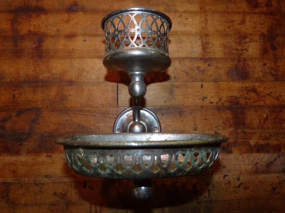 Nickel Wall Mount Cup & Soap Holder Marked S Sternau Bathroom Antique Brooklyn