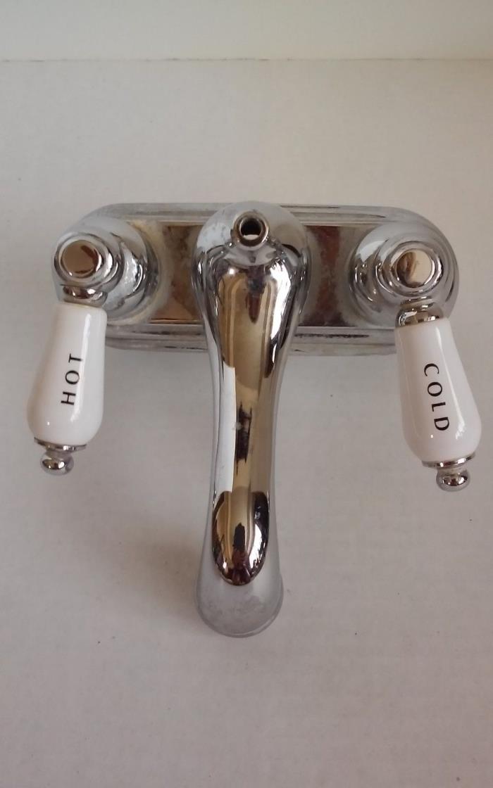 Vintage Bath sink Faucet with porcelain handles White brass