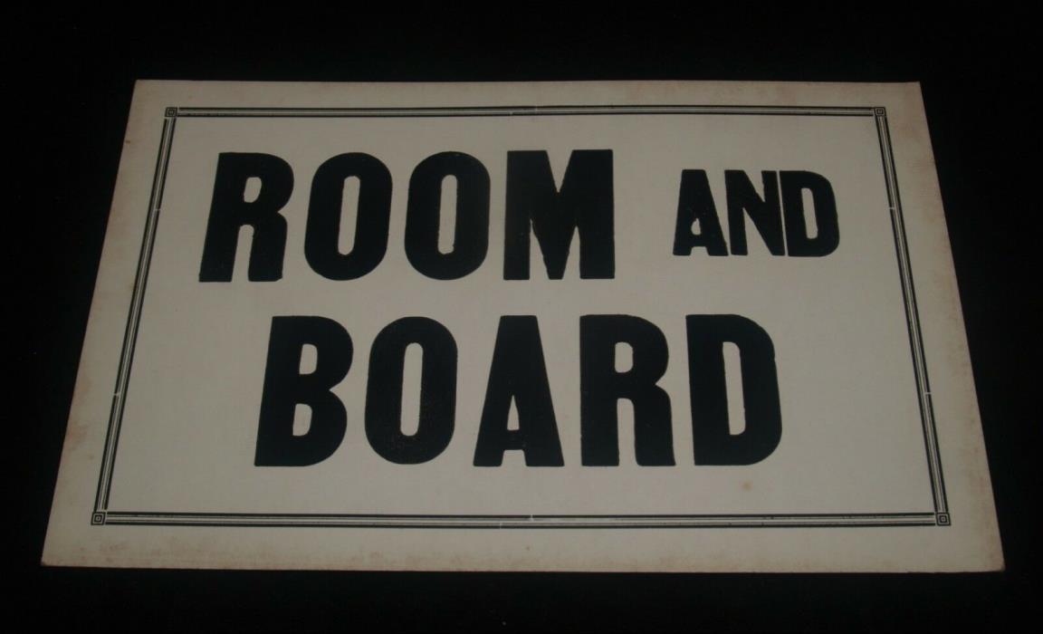 ANTIQUE BLACK AND WHITE WINDOW CARD ADVERTISING SIGN ROOM AND BOARD