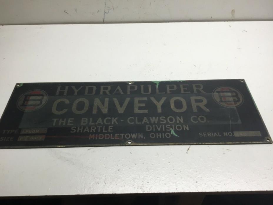 Vintage Hydrapulper Conveyor the black clawson startle division solid brass sign