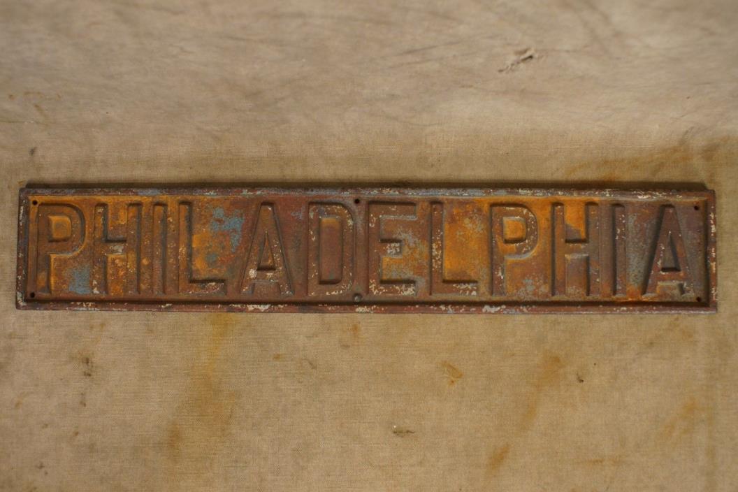 Antique Cast Iron Philadelphia City Railroad Bridge Sign Plaque 22 1/2