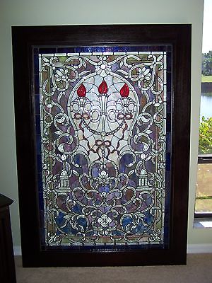 Stained glass multi-color framed art piece-large -REDUCED again