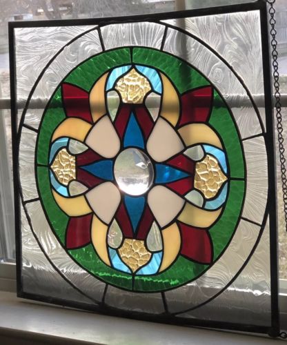 SUNCATCHER - VICTORIAN STAINED GLASS PANEL Approximately 16.5” X 16.5”