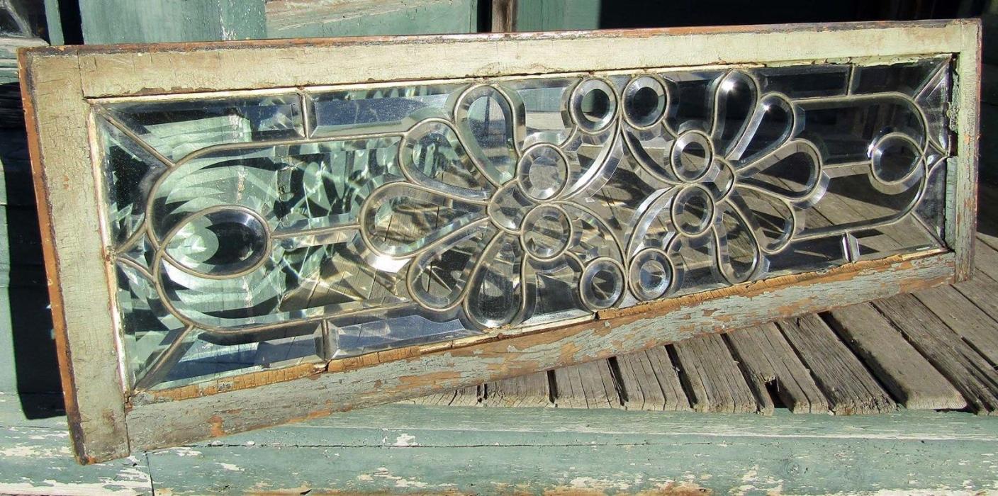 FANCY VICTORIAN BEVELED GLASS TRANSOM WINDOW 15 by 48