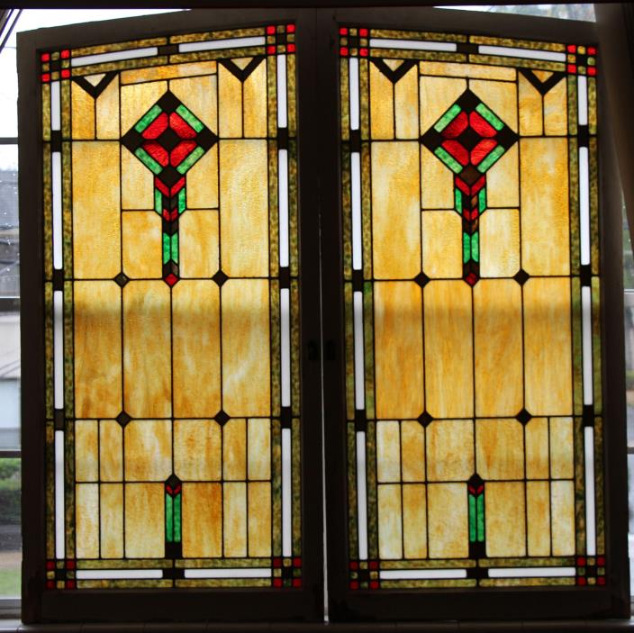 2 Large Antique stained glass windows 61