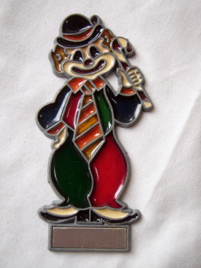 Vintage 1979 Leonard Stained Glass Metal Plastic Clown 4.75in