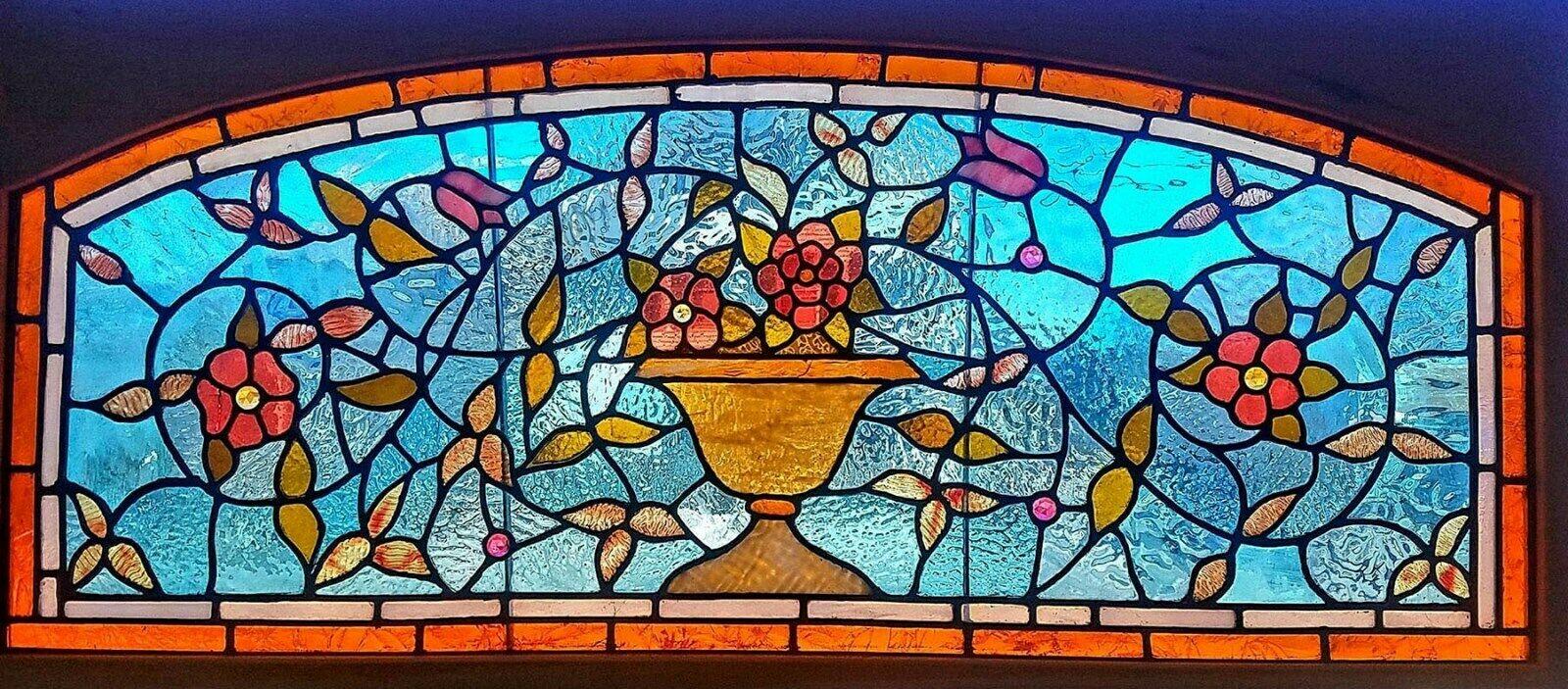 VICTORIAN ERA FLOWER POT STAINED GLASS WINDOW