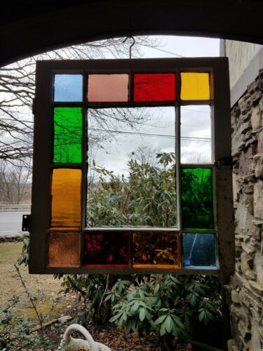 ANTIQUE ORIGINAL QUEEN ANNE STAINED GLASS WINDOW, from a coal town Victorian
