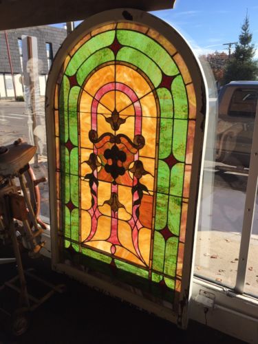 Antique Stained Leaded Glass Window
