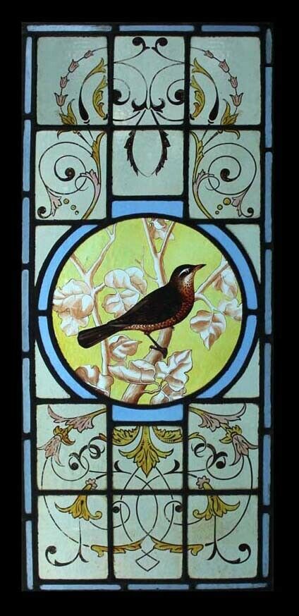 The Most Beautiful Rare Painted Bird Victorian English Stained Glass Window