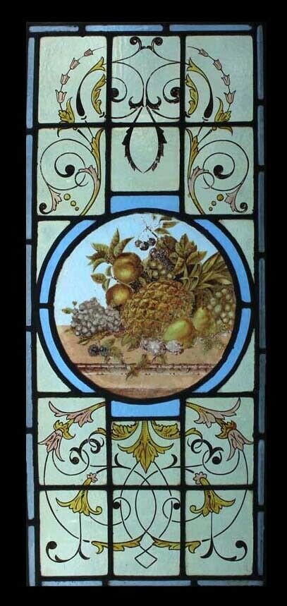 Rare English Painted Fruit Victorian Stained Glass Window