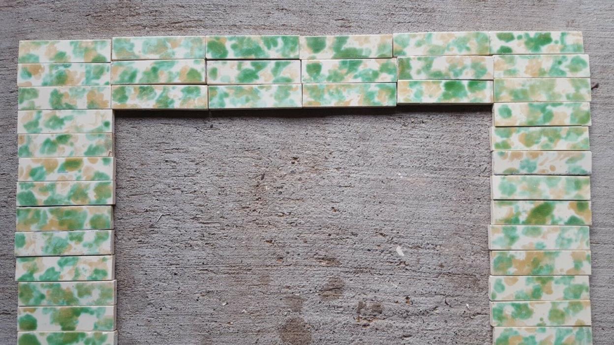 Antique Vintage Fireplace Mantle Hearth Tiles - green/tan/cream