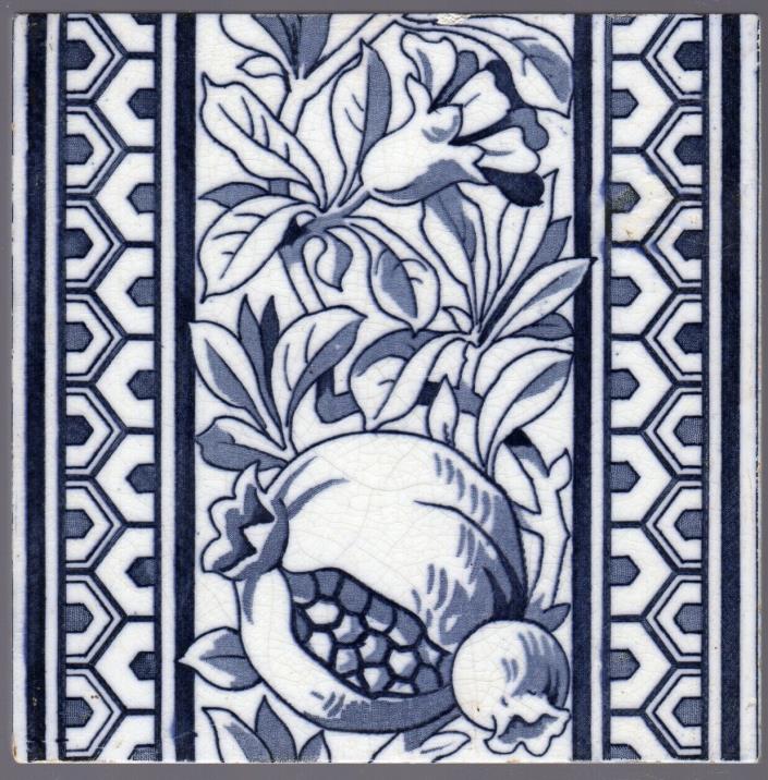Mintons, Ltd.- c1890 Pomegranate Floral - Antique Aesthetic Movement Tile