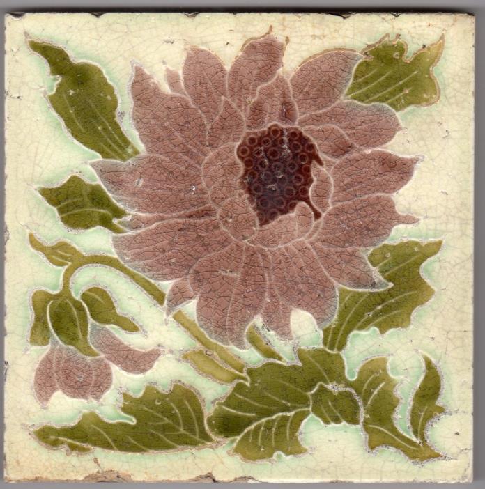 Mintons, Ltd - c1885 - TEN (10) Pink Floral Hearth Tiles - Antique Majolica