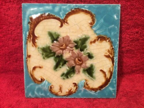 Tile Antique Majolica English Tile With Flowers, em164