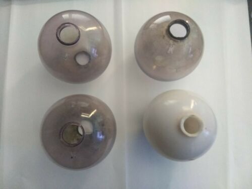 3 Amethyst Purple Kress Glass Lightning Rod Ball Lot  Plus 1 Unmarked Milk Glass