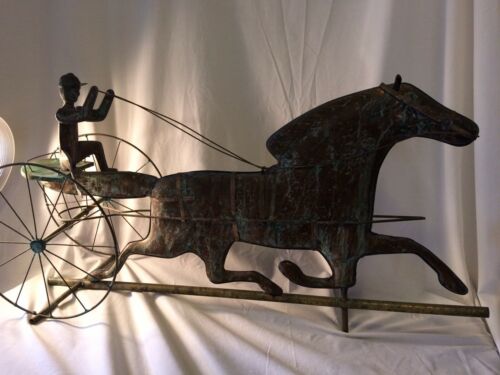 Antique Weathervane Horse Carriage Sulky Copper Brass Large 19th Century