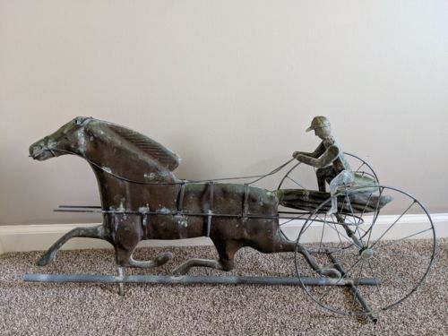 Vintage Copper Weathervane with Sulky, Rider and Horse