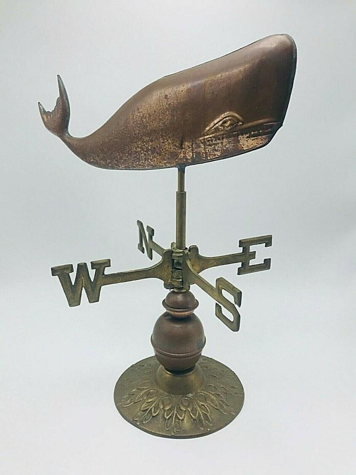 Vintage Copper & Brass Table Top Weather Vane Whale Design Nautical Decor