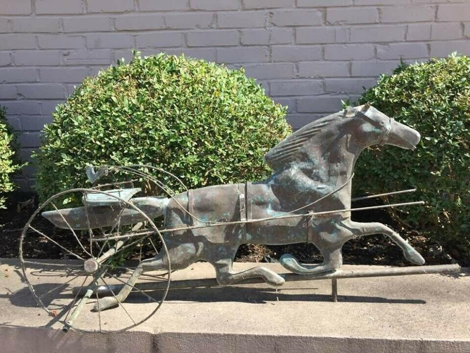 American Antique Copper Jockey Horse And Sulky Weather Vane