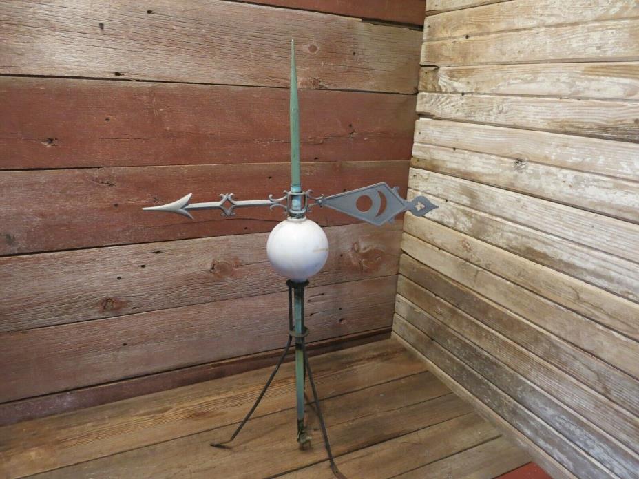 Vintage Metal Arrow Lightning Rod White Milk Glass Ball Weathered Lighting Rod!