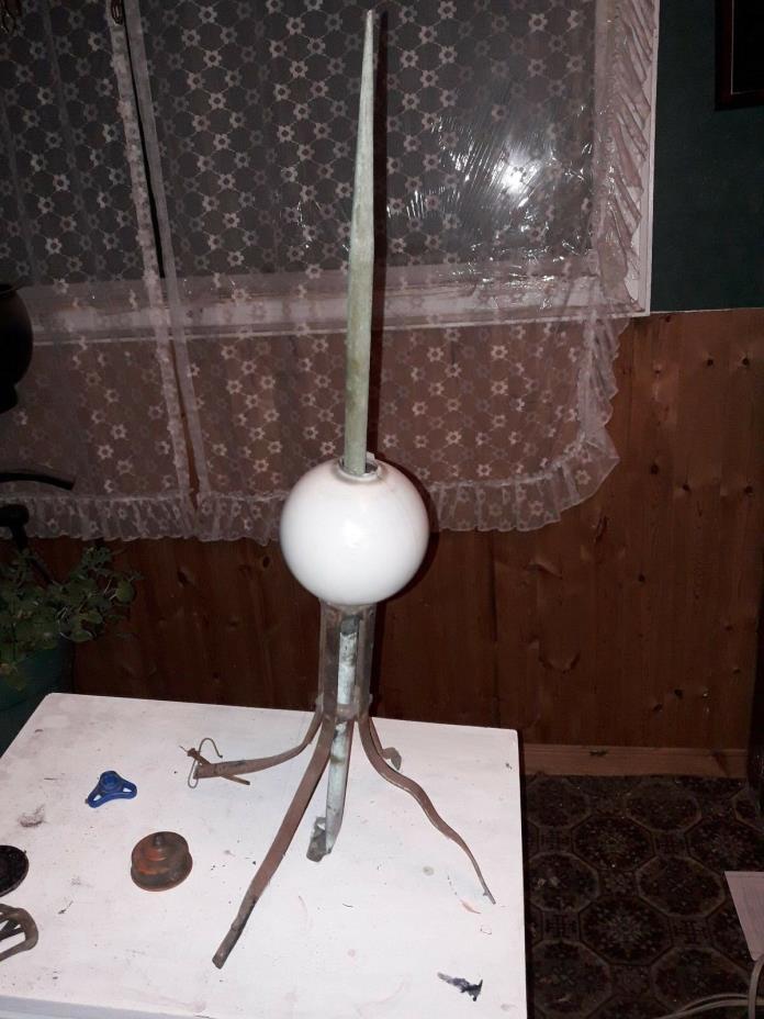 Antique Lightning Rod with White Milk Glass Ball 28