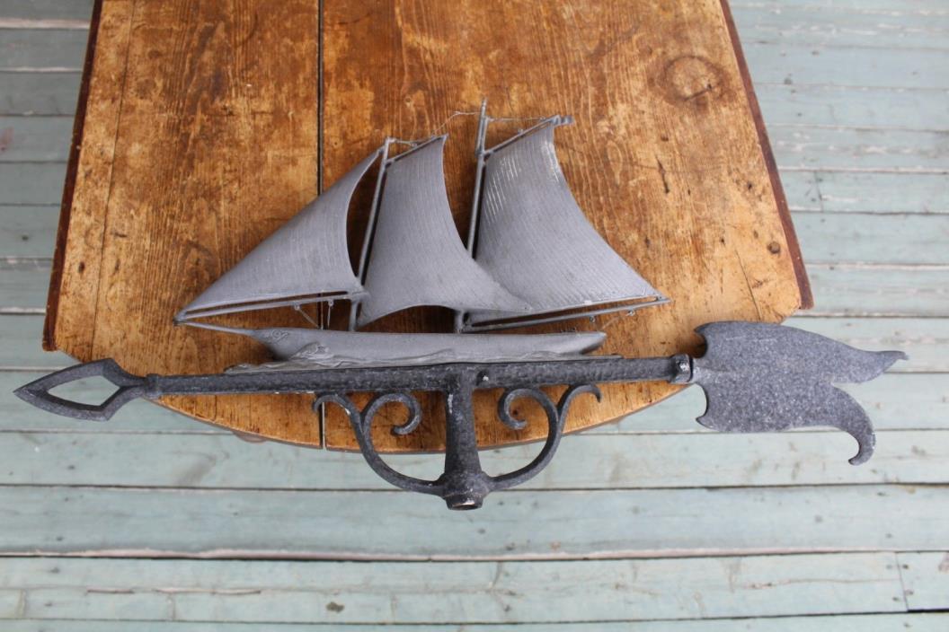 ANTIQUE NAUTICAL NICE CAST METAL SAILBOAT WEATHERVANE WITH FORGED ARROW