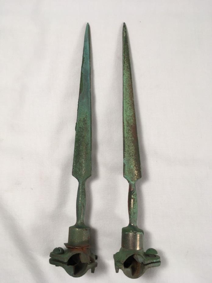 Pair Antique Lightning Rod Finials Copper / Brass Vtg Spear Toppers Weathervane