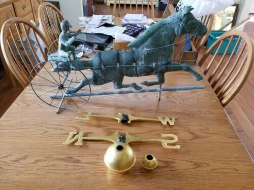 ANTIQUE  COPPER WEATHERVANE HORSE AND DRIVER