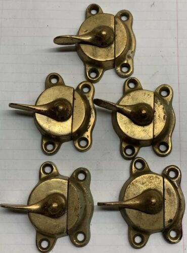 5pc lot VIntage Brass Window Sash Rotating Lock Latch Keeper Antique Concealed