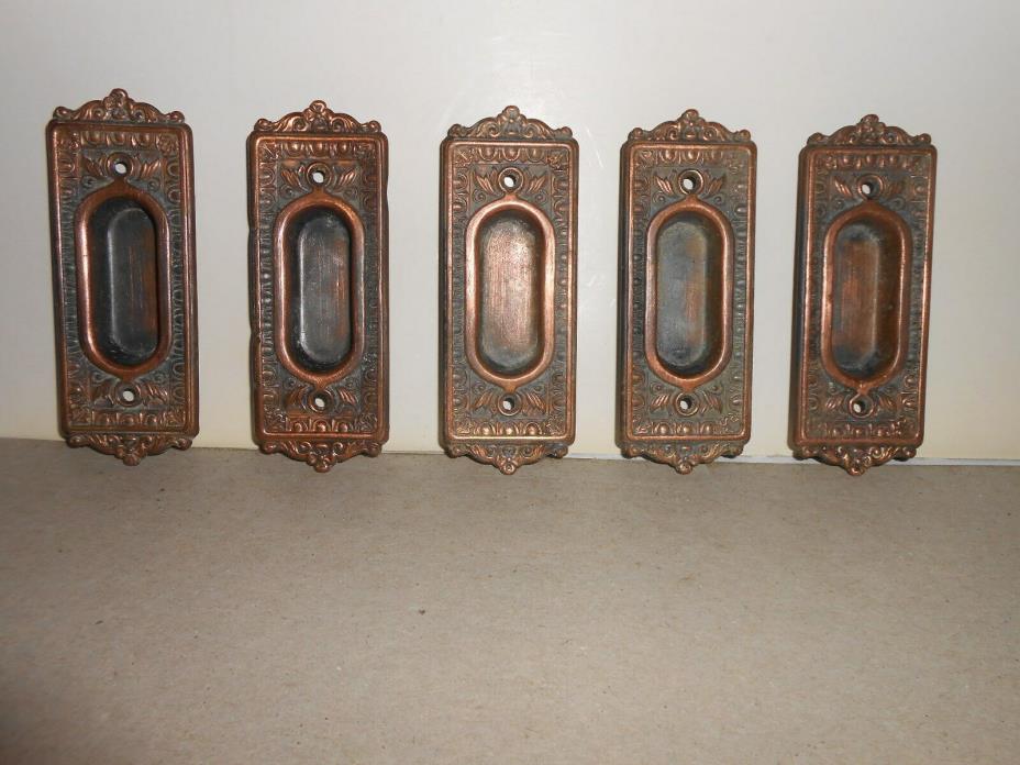 Antique sash lifts- set of 5 copper