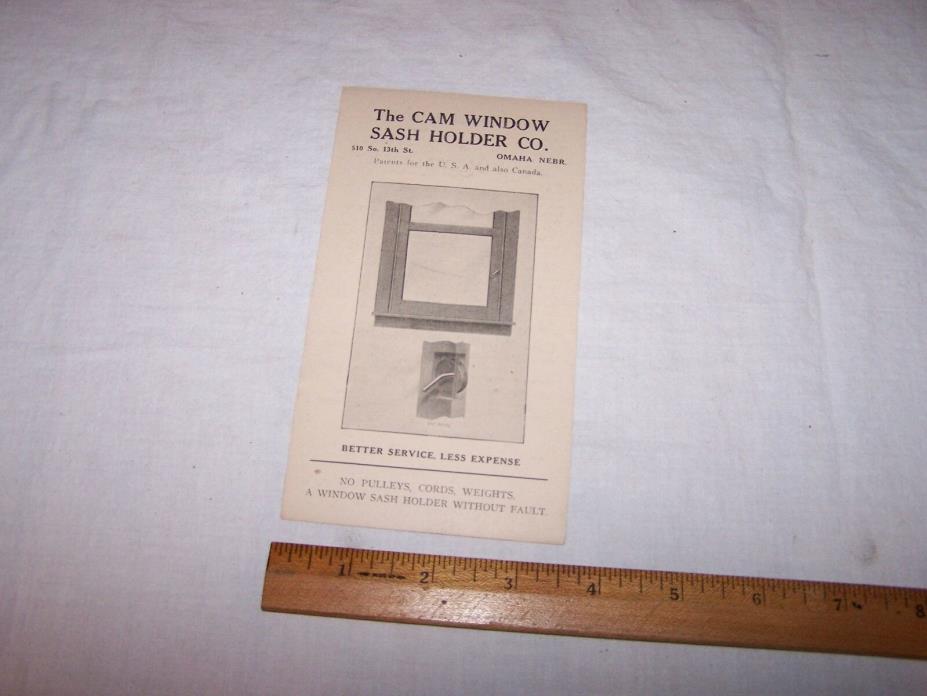 Antique THE CAM WINDOW SASH HOLDER COMPANY Advertising Paper OMAHA NEBRASKA