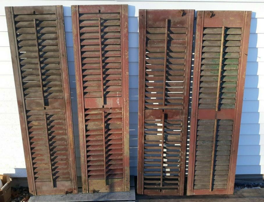 AAFA 2 PaiR c1880? FIXED louvered VICTORIAN wooden house SHUTTERS green