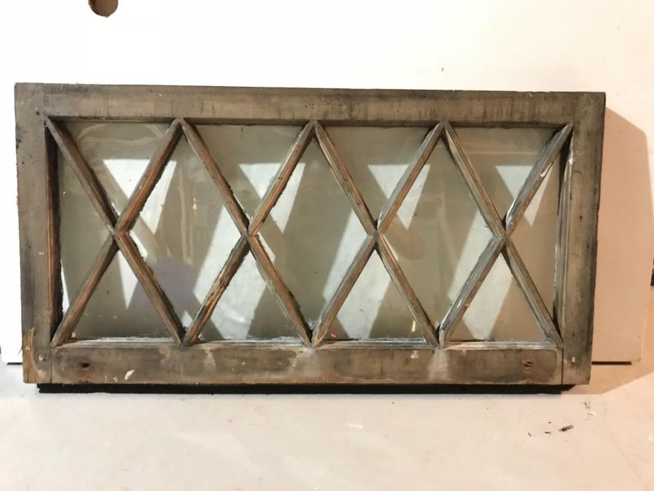 c1900 Antique MISSION TUDOR Diamond Glass Pane Wood Window Sash 36