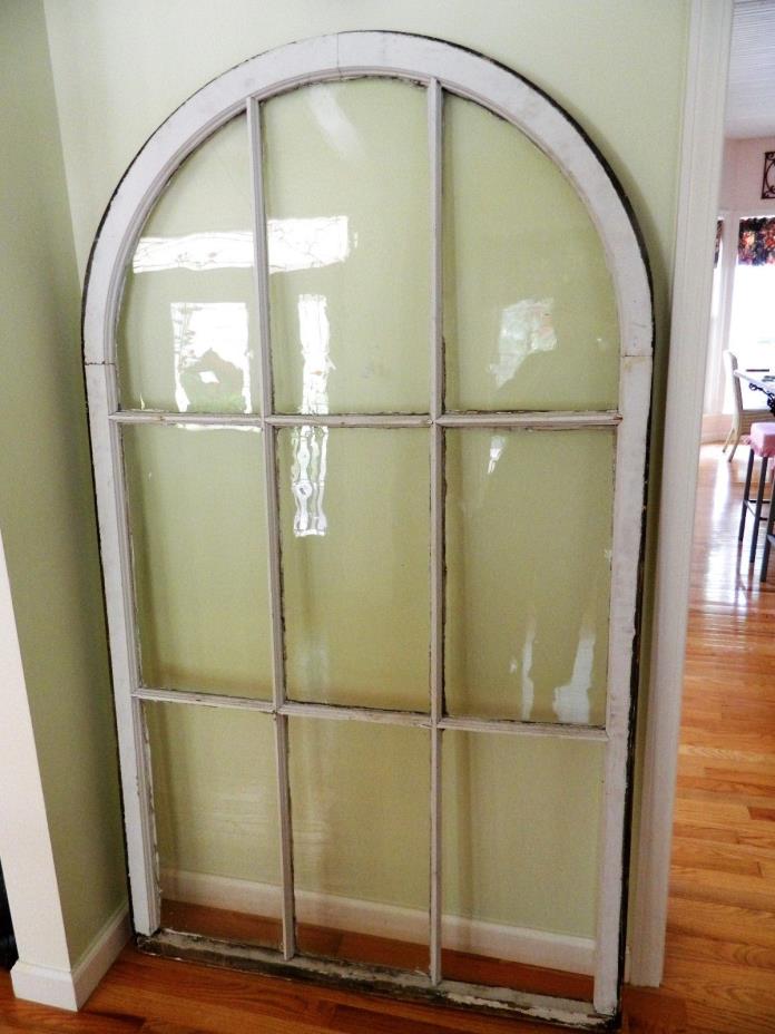ANTIQUE ARCHED BUBBLE GLASS WINDOW FROM AN ILLINOIS COURTHOUSE