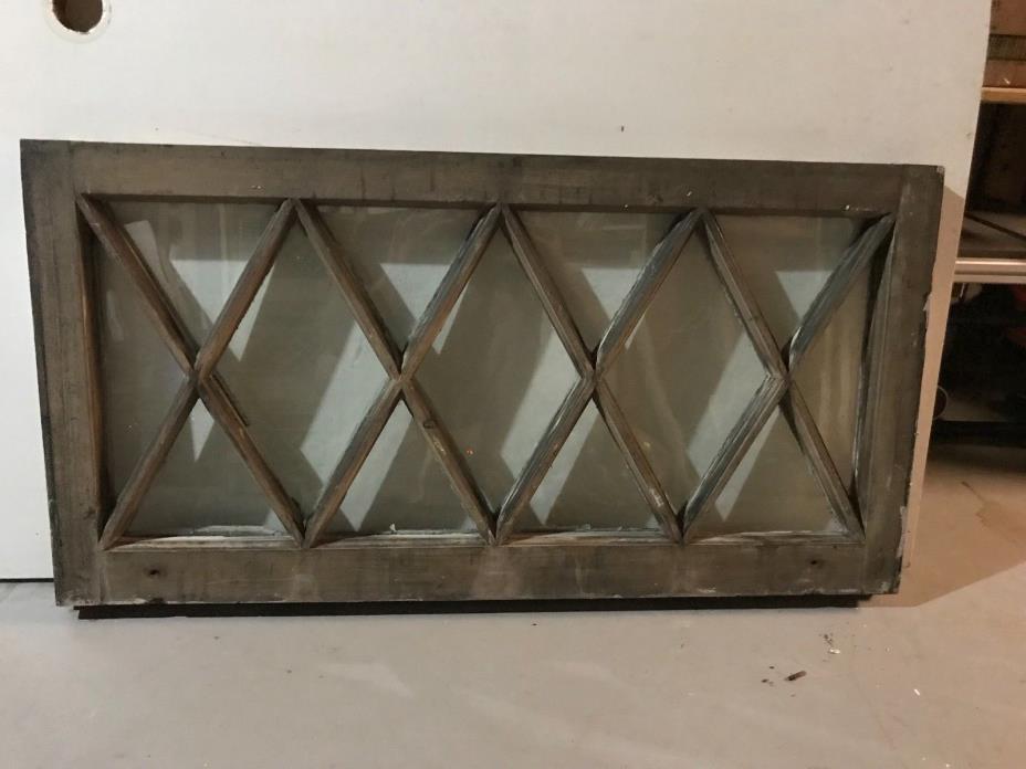 c1900 Antique MISSION TUDOR Diamond Glass Pane Wood Window Sash 36