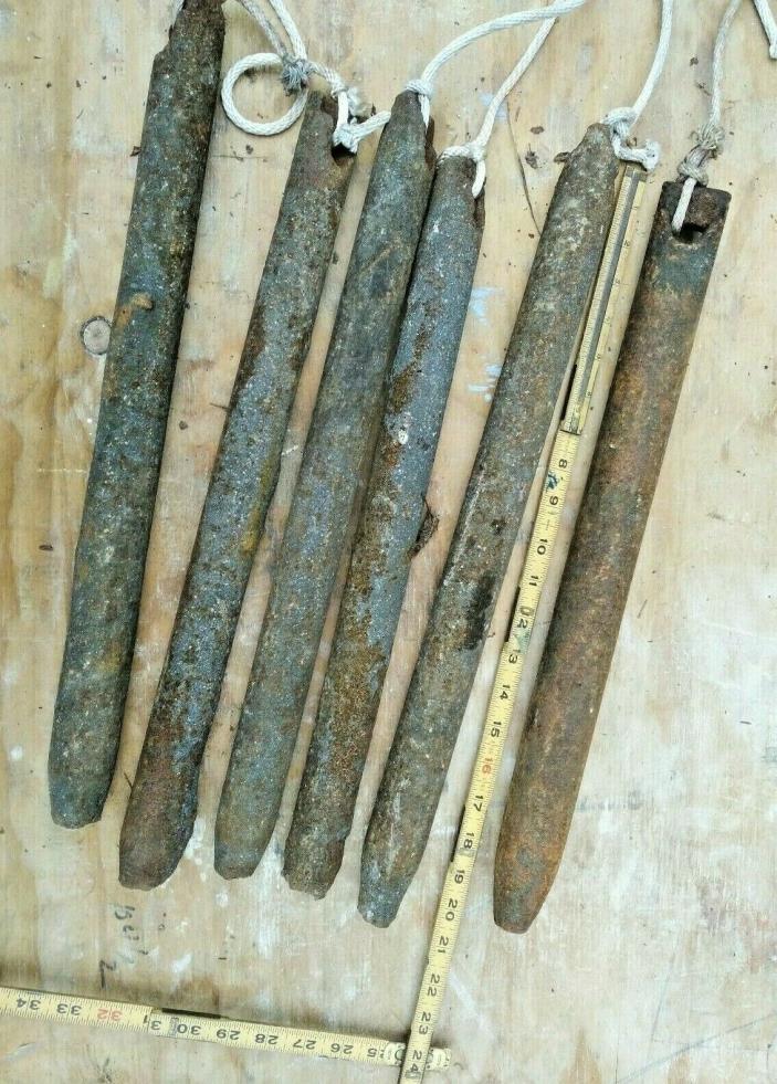 6 Old Cast Iron Window Sash Weights 20 inches Long and 9 to 11 pounds From 1933
