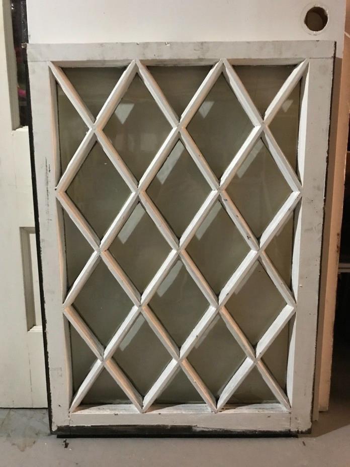 c1900 Antique MISSION TUDOR Diamond Glass Pane Wood Window Sash 24