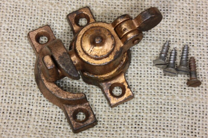 Window Sash Lock Teapot top rustic copper cast iron OLD vintage screws 1880’s