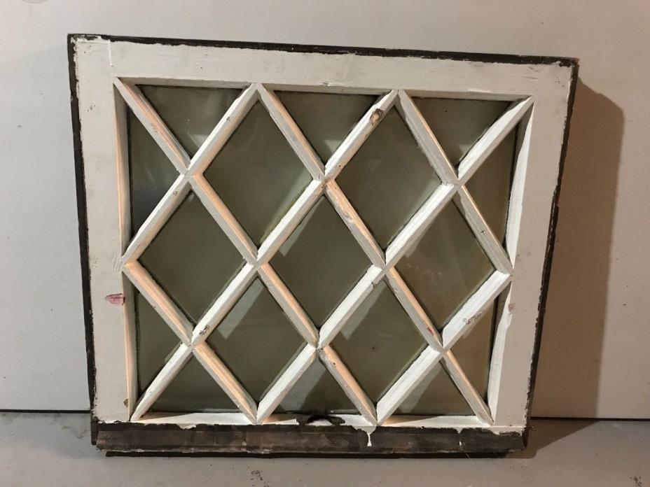 c1900 Antique MISSION TUDOR Diamond Glass Pane Wood Window Sash 24