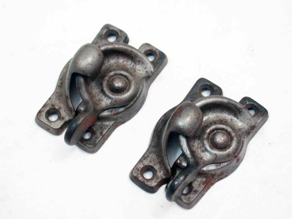 2 Over-Size Antique Crescent Window Sash Locks in Cast Iron with Keeper, Working