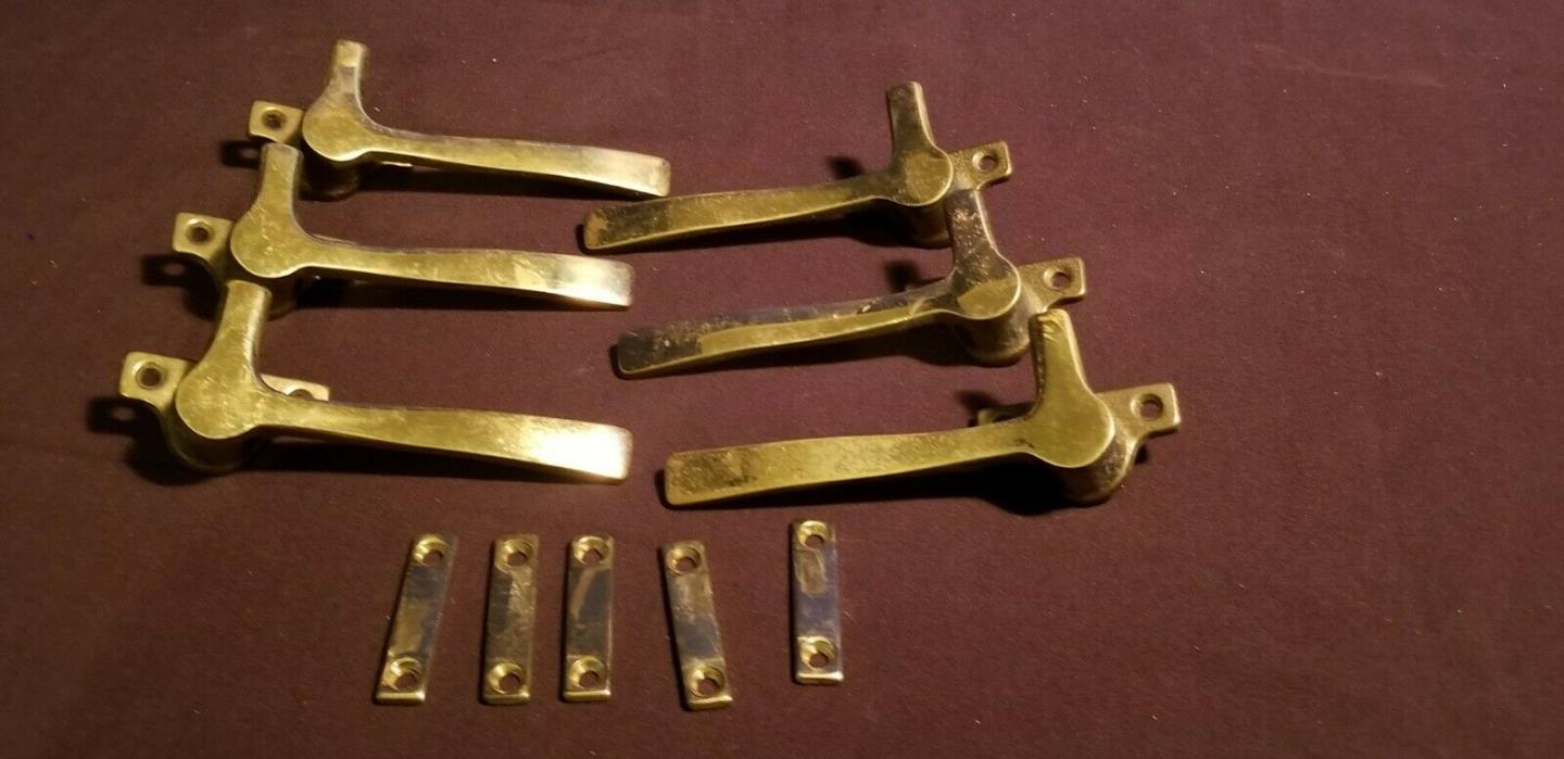 6 VINTAGE SOLID BRASS WINDOW LEVERS (3) RIGHT HAND (3) LEFT HAND ** NICE LOT **