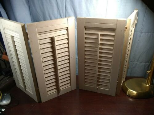 Vintage White WoodOld Window Shutters Louvered Country Cottage Shabby Chic 1 Set