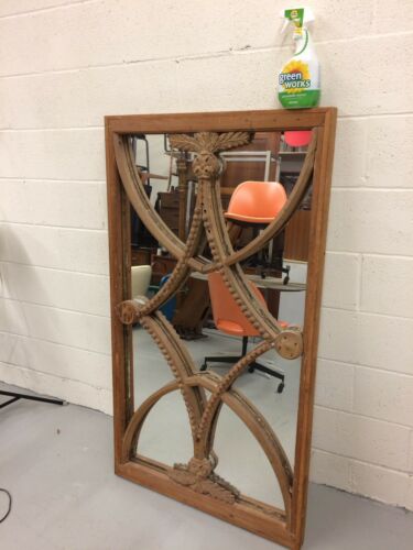 Antique Federal Window Pane Frame Carved Wood Mirror Reclaimed Element Decor